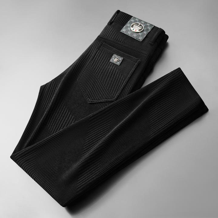 冬季灯芯绒保暖不起毛时尚白高档男士轻奢提花弹力男裤加绒加厚款