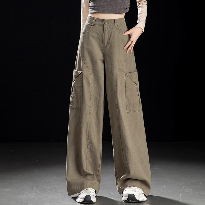 工装裤阔腿裤女2026新款春秋季水洗棉直筒裤休闲裤子女款宽松美式