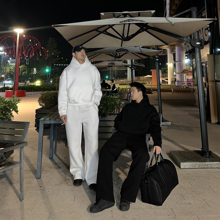 BLBH短宽廓形立体剪裁重磅加厚休闲百搭男女基础连帽卫衣卫裤套装