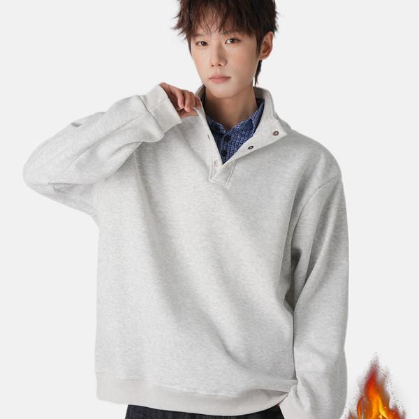 稻草人秋冬男士卫衣上衣套头衫休闲潮流百搭加绒保暖加厚宽松立领