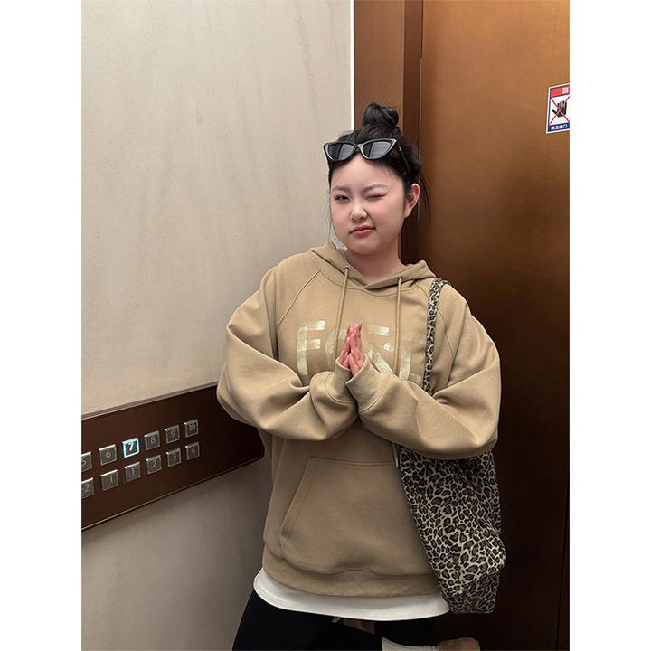 大码女装新款美式连帽卫衣女高街设计感小众潮牌宽松百搭休闲外套