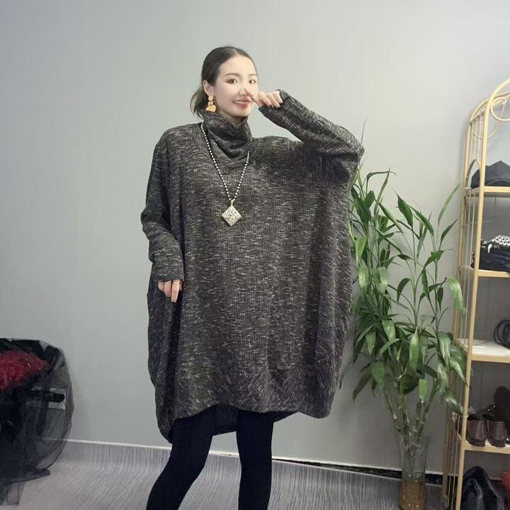 宽松圆领常规极简风长袖连衣裙加厚网红半高领打底