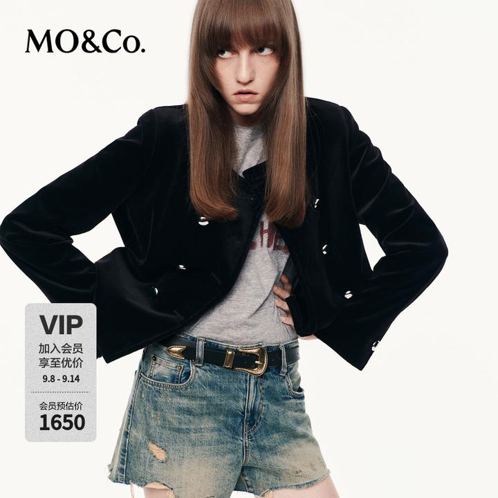 MOCO外套2025秋新品棉质丝绒箱型短款华丽香风圆领银扣MBE3COTT13