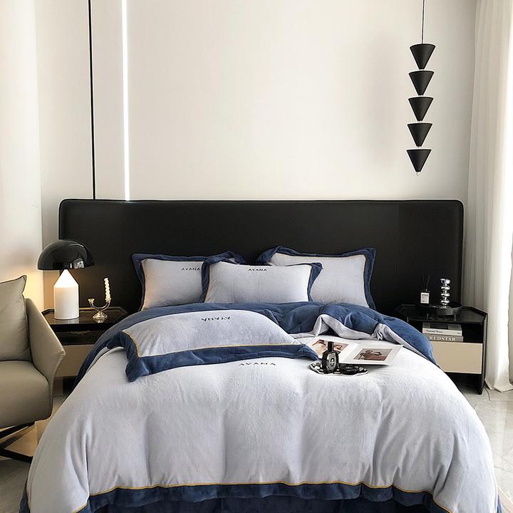 高档牛奶绒四件套双面高档轻奢简约刺绣被套床单床上用品设计师