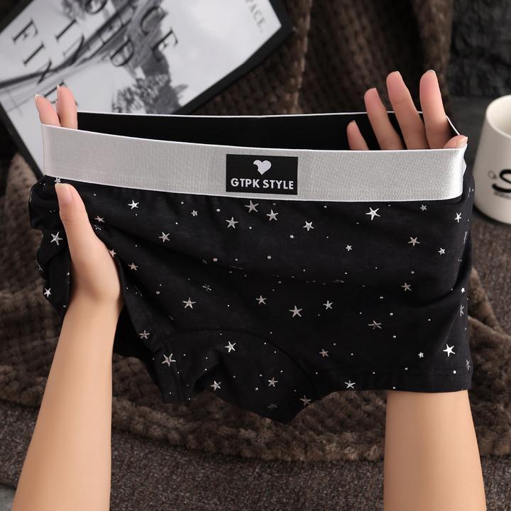 棉质新款星空印花女士内裤秋冬款透气平角裤个性运动潮四角短裤头