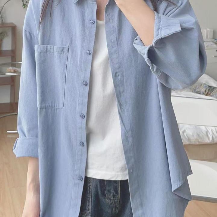 100%纯棉正肩衬衫女2025年夏季新款防晒外搭宽松遮肉显瘦长袖衬衣
