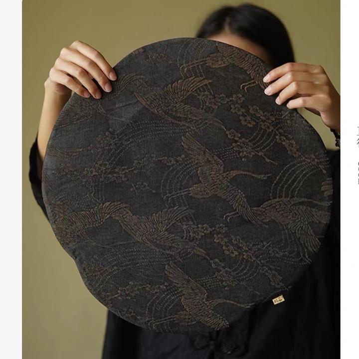 【慢蓝】慢蓝【鹤鸣九皋】海棠圆垫真丝香云纱茶席