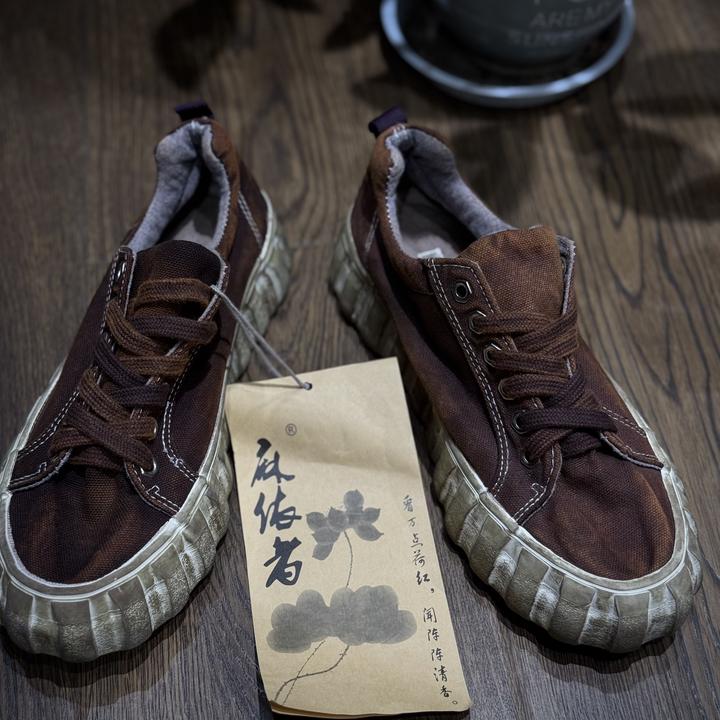 【大漂亮推荐】麻依者2023秋季新款厚底系带帆布鞋#1117偏小一码
