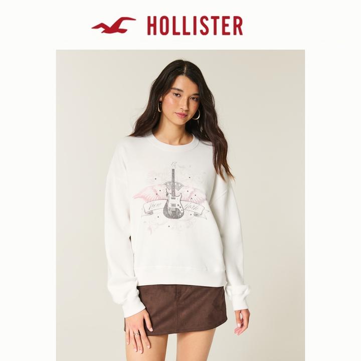 Hollister扎染印花保暖抓绒套头长袖卫衣女装25秋冬新款352-5190