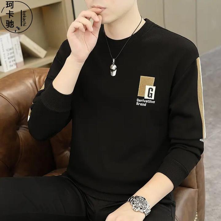 轻奢男装春秋季长袖T恤男士韩版圆领套头小衫外穿潮流宽松卫衣男