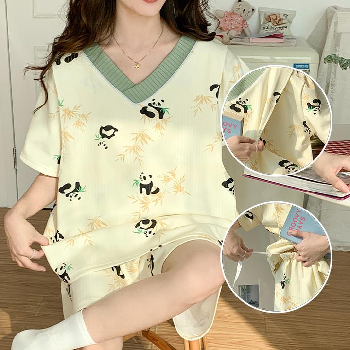 夏季新款超大码宽松孕妇月子服薄款短袖喂奶套装住院待产哺乳睡衣