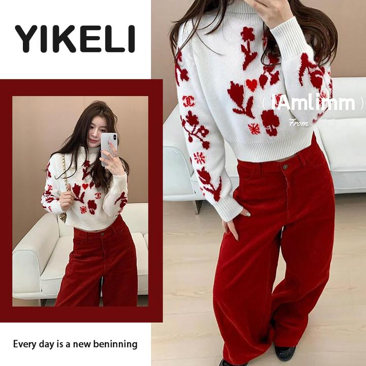 秋冬季温柔系穿搭女2024新款气质跨年针织毛衣显瘦直筒裤两件套