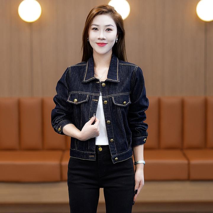 拉夏贝尔时尚牛仔短外套女2025秋季新款小个子复古翻领夹克上衣潮