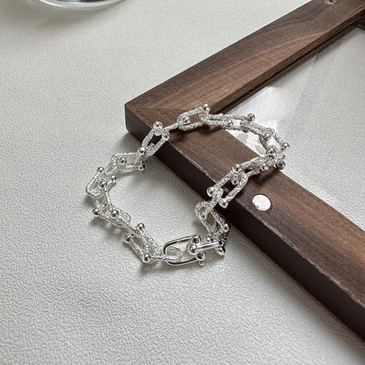 925银手链 韩版重工时尚唐草纹马蹄扣手链经典款INS风轻奢手链女