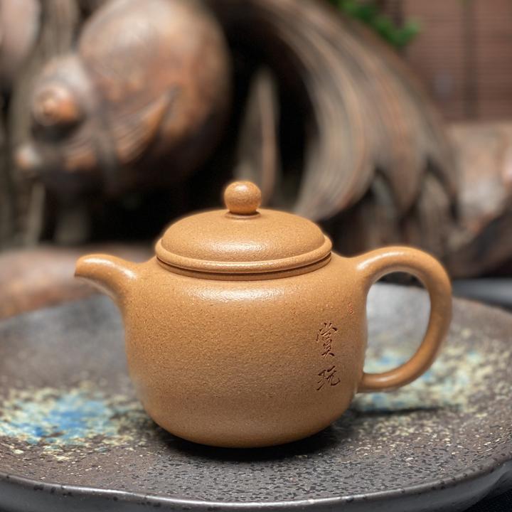 宜兴紫砂壶匏尊壶刻赏玩精工原矿黄金段泥120cc正宗紫砂茶壶茶具