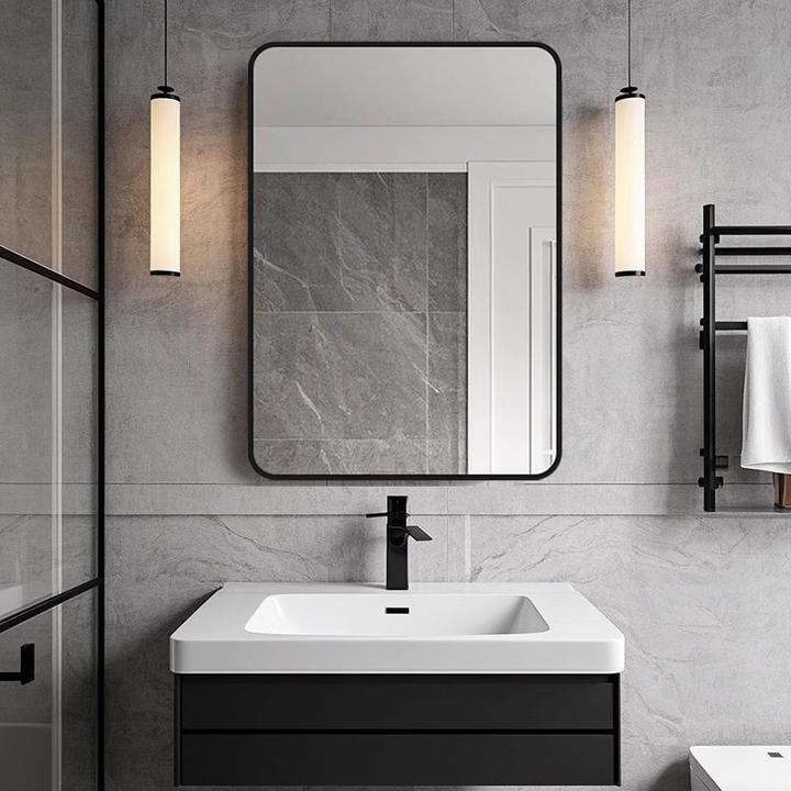 轻奢风浴室镜子贴墙自粘卫生间洗漱台化妆镜家用免打孔高清卫浴镜