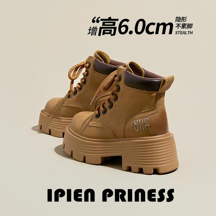 马丁靴女款2025新款春秋单靴小个子厚底高跟短靴英伦风增高大黄靴