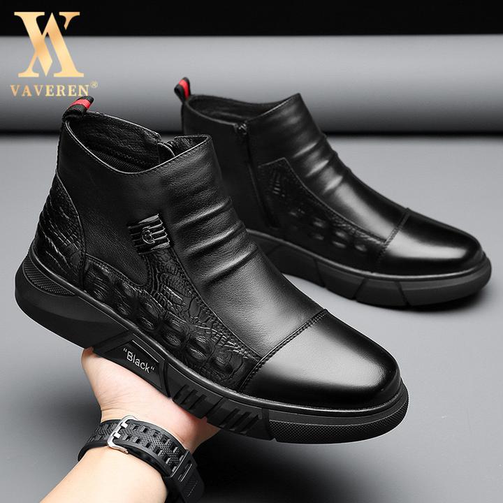 男士皮靴新款马丁靴男潮加绒冬季棉鞋时尚切尔西靴英伦风靴子男鞋