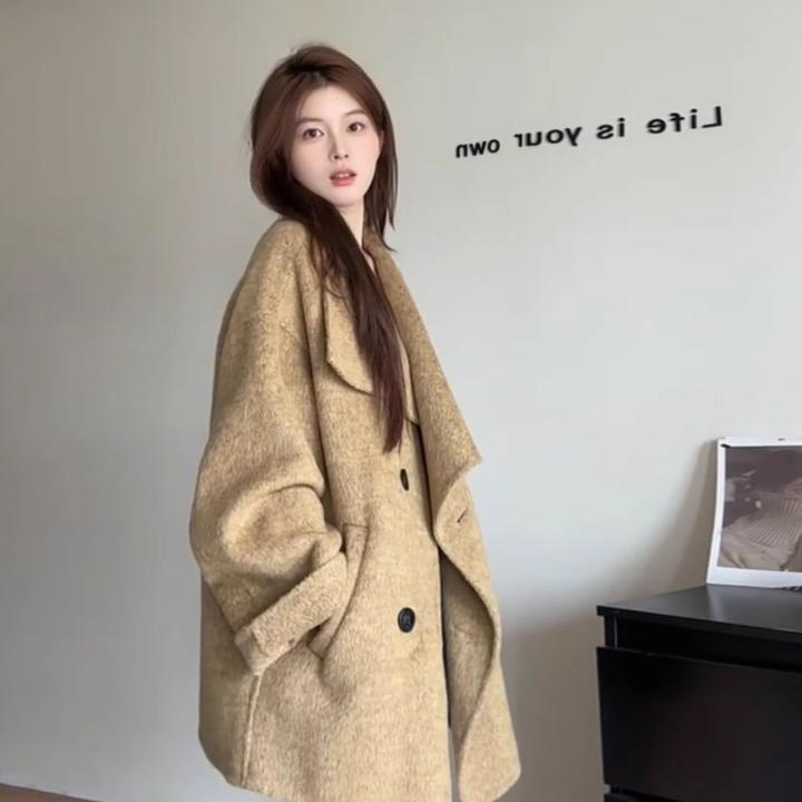 大翻领呢子大衣女2025冬新款毛呢外套小个子赫本风高级感气质韩系