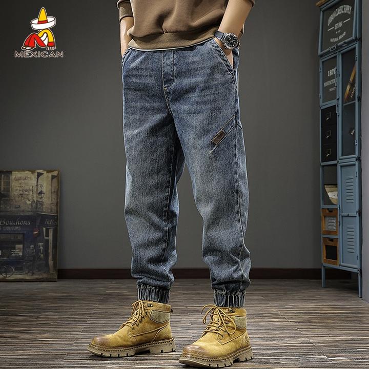Mexican/稻草人春季潮牌束脚牛仔裤男款宽松休闲长裤男士百搭裤子
