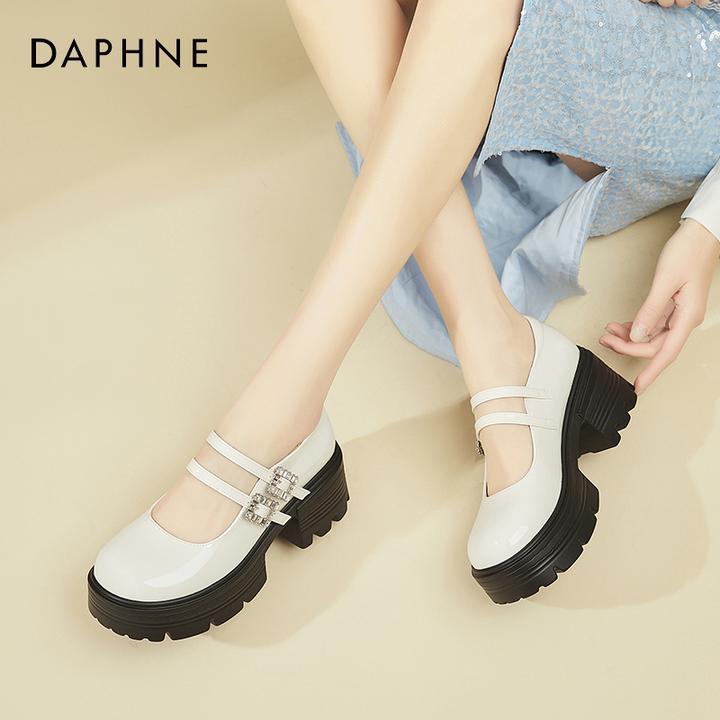 达芙妮厚底玛丽珍鞋女鞋2025新款jk高跟鞋春季黑色漆皮粗跟小皮鞋