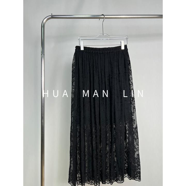 【花满林】全松紧腰同色刺绣乔其桑蚕丝大摆半裙251256