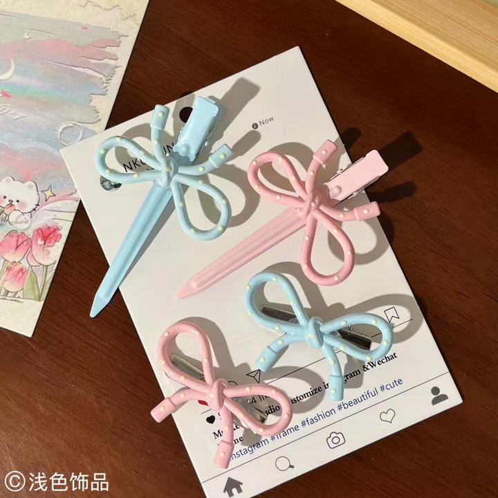 甜美波点蝴蝶结金属发夹日系高颜值百搭女孩侧边刘海发卡饰品头饰