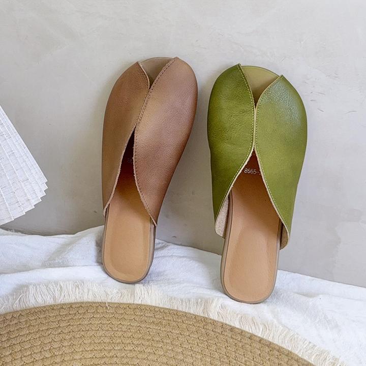 2025年新款超火时尚经典原创鱼嘴缝合拼接吸汗柔软舒适真皮女拖鞋
