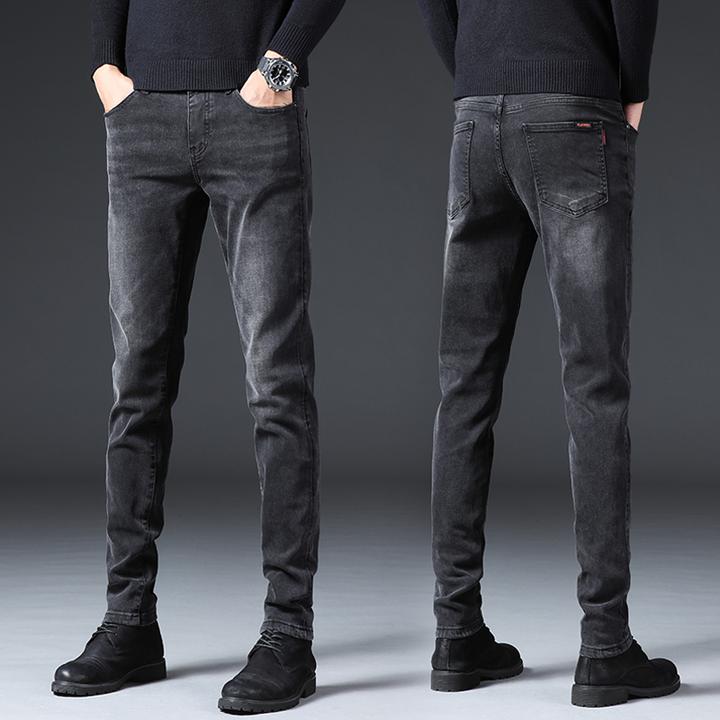 香港秋冬季高端黑色牛仔裤男士韩版修身小脚弹力潮流百搭休闲裤子