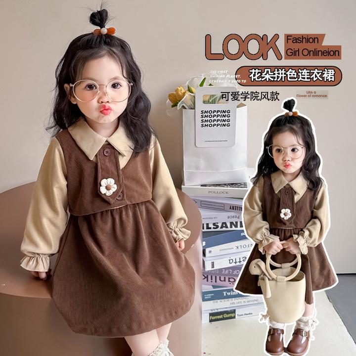 女童连衣裙2025新款儿童春秋装韩版洋气女宝宝春季假两件衬衫裙潮