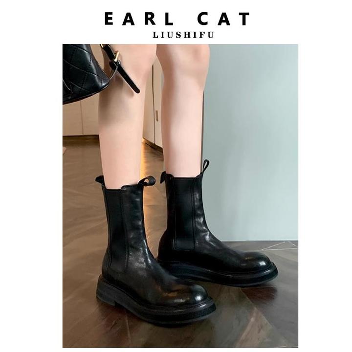 真皮切尔西短靴女2025新款秋冬百搭英伦风烟筒马丁靴弹力瘦瘦靴子