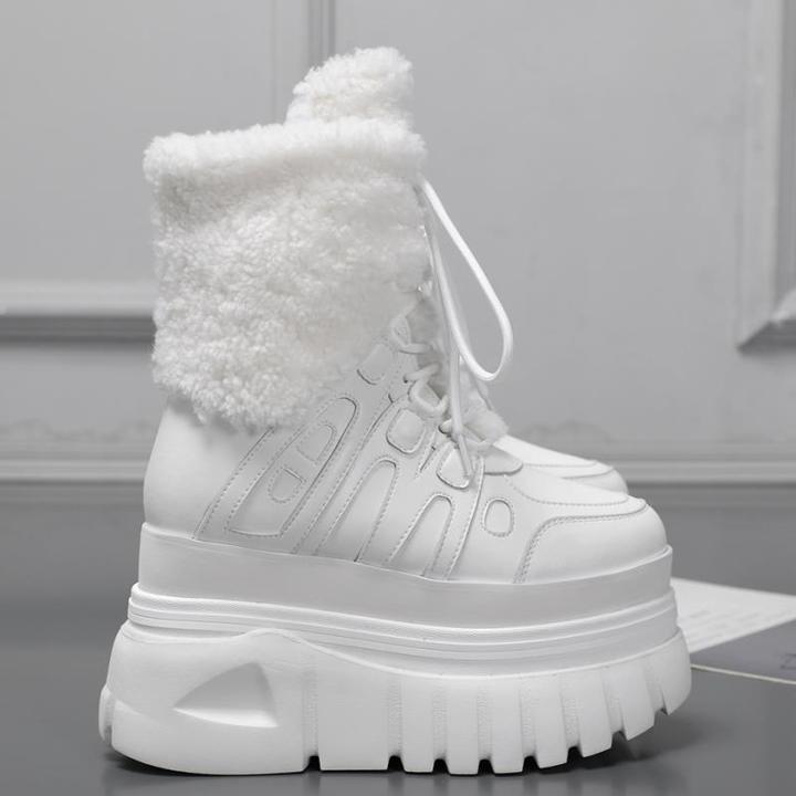 口小个子11cm厚底增高松糕短靴冬季新款加毛加厚白色雪地靴
