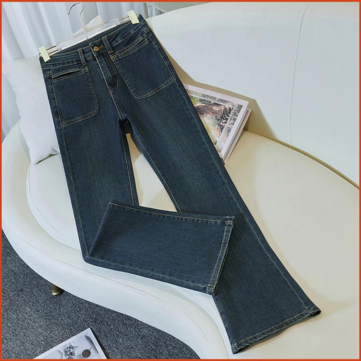 水泥灰微喇显高牛仔裤女日常春季小个子百搭微喇裤女显瘦马蹄裤女