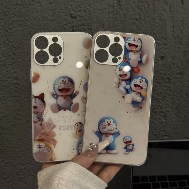 气球哆啦A梦玻璃壳适用苹果16pro手机壳华为荣耀oppo小米15vivo