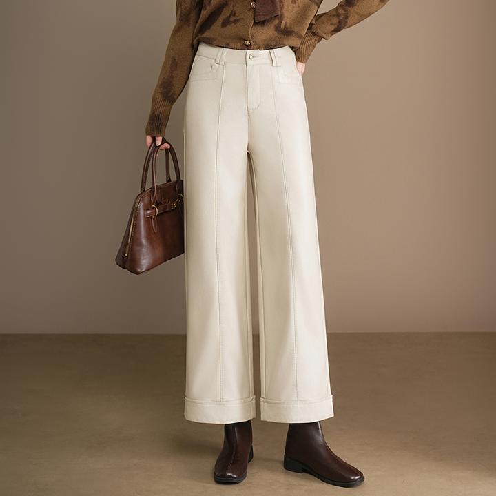 海宁真皮皮裤女士2025新款高腰垂感宽松直筒显瘦休闲小个子阔腿裤