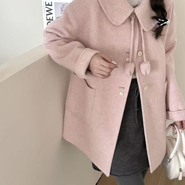 【丸子专属】秋冬新款女装双面羊毛大衣娃娃领可爱女小个子毛呢外套