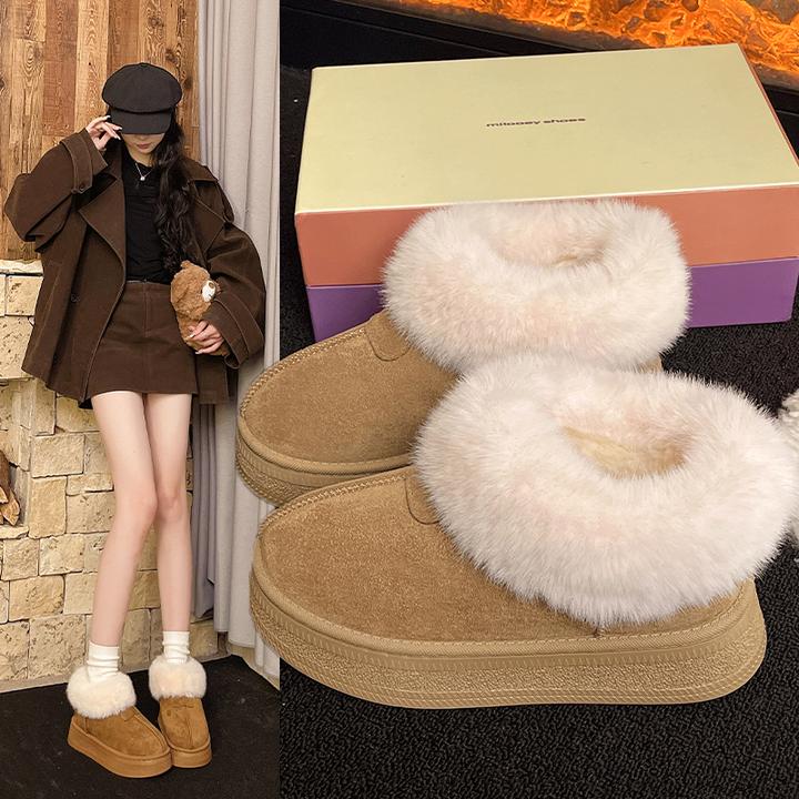 冬季保暖休闲风厚底加绒网红时尚雪地靴街头风毛毛鞋百搭