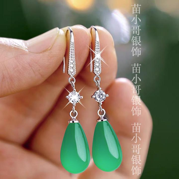 专柜正品s925纯银东陵玉耳环女轻奢小众高级感时尚耳坠爆款耳饰品