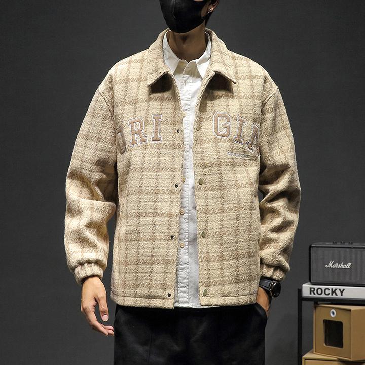 时尚街头秋冬扎染水洗格子衬衫外套男高级宽松外搭设计感长袖DS