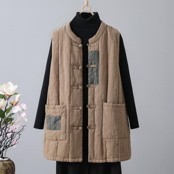 中国风棉服马甲女士秋冬季外穿保暖夹棉马夹妈妈中式复古棉衣外套