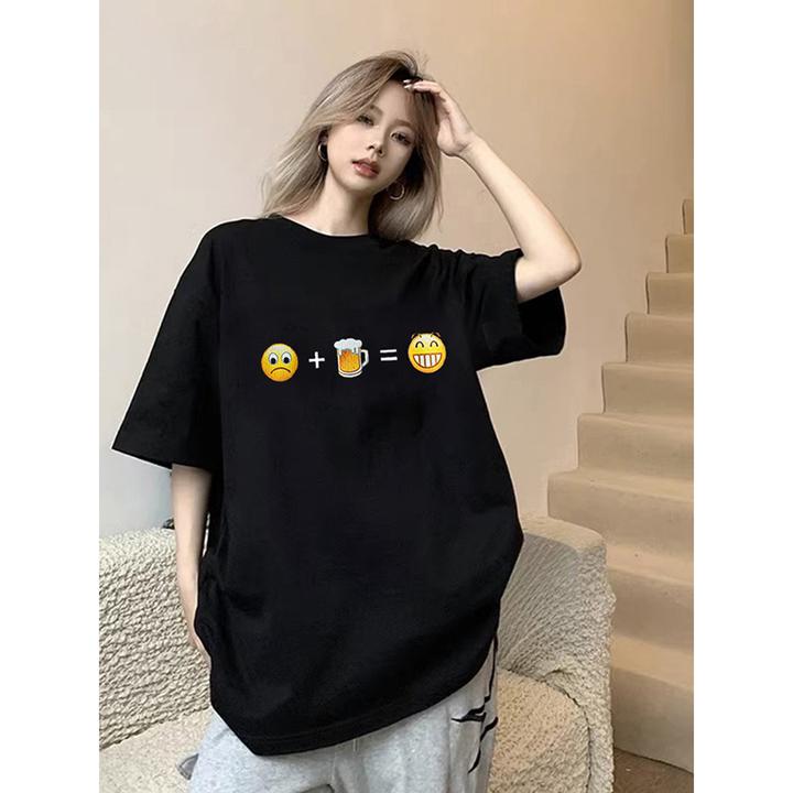 320g重磅国潮印花t恤男女款夏季小领口纯棉短袖oversize情侣半袖