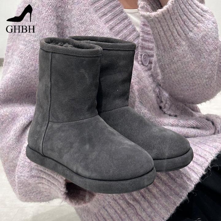 增高舒适羊毛加绒加厚灰色雪地靴女新款中筒东北大棉靴