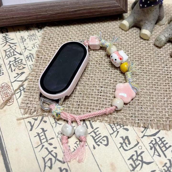 新中式表带适用小米手环10nfc表带华为8编织苹果表链9pro陶瓷编绳