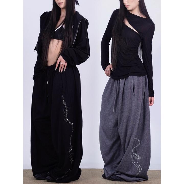 Y-C原创时尚爆闪钻石树枝蛇卫裤百搭休闲爵士阔腿时尚运动