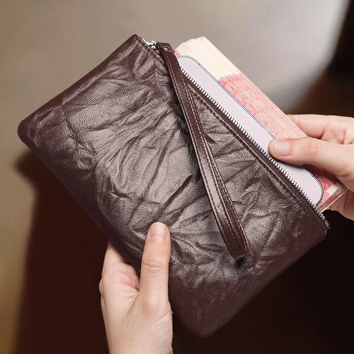 真皮钱包女士2025新款一片式薄长款钱夹袋男式女款大钞现金收纳