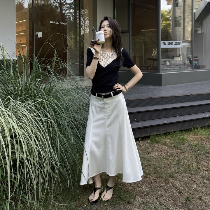 王嬛嬛MsLime25年夏款【夏逸】进口天丝羊毛优雅半身裙 HD2C0236