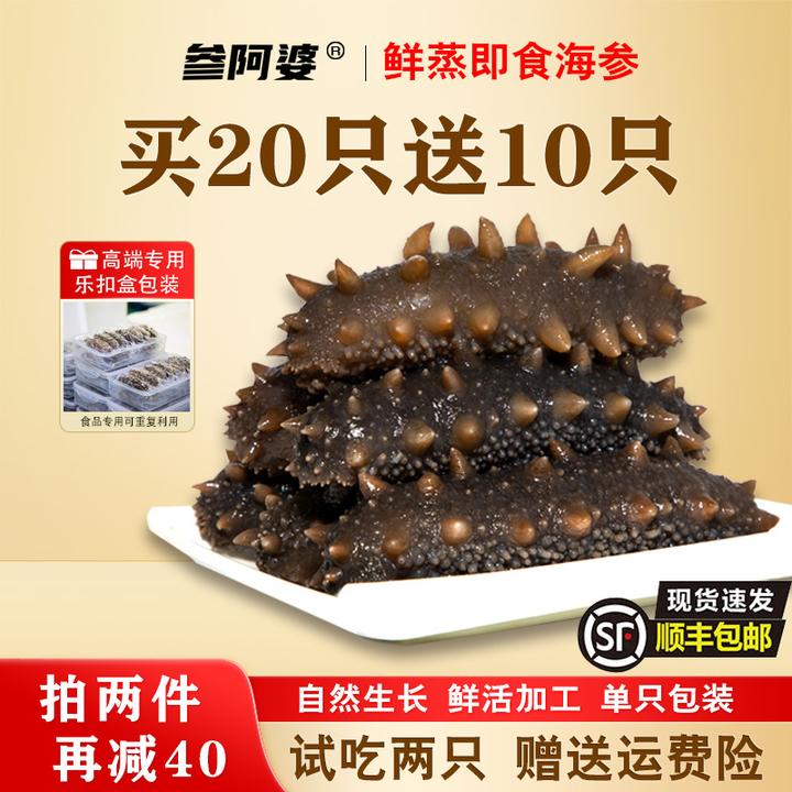 【参阿婆】鲜蒸即食海参20头送10头 非水发开袋即食 20只/盒  T