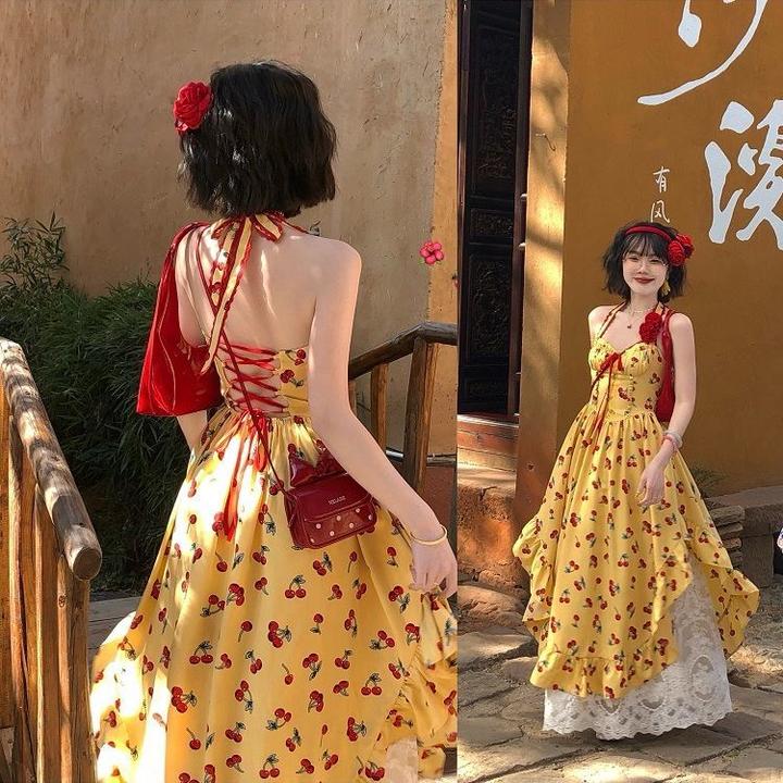 【1962人好评】热带樱桃度假显瘦法式吊带裙气质夏季新款甜美碎花