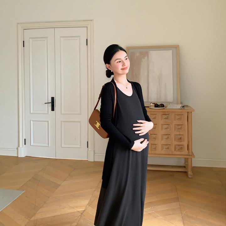 ZMA孕妇装【黑色背心裙】春秋2025早秋新款孕妈高级穿搭外搭开衫