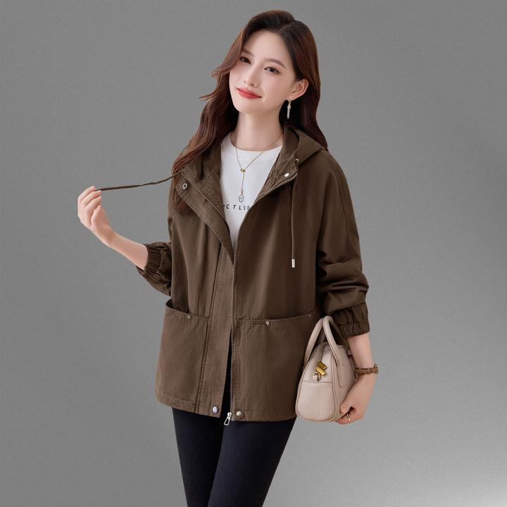 大码胖MM风衣女款2025新款春秋短款小个子休闲宽松纯棉连帽外套女